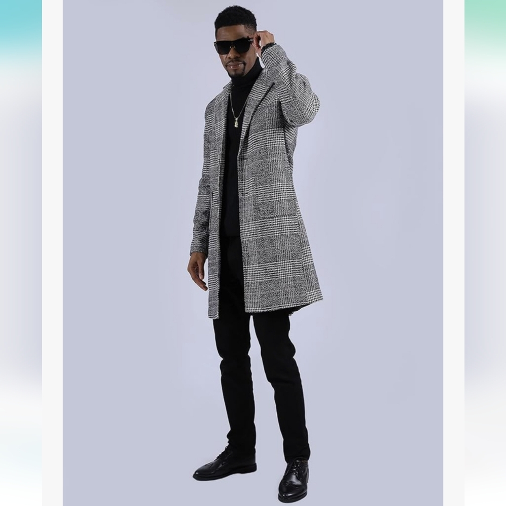 Uaneo Plaid Mid Length Single Breasted Coat Unisex Peacoat